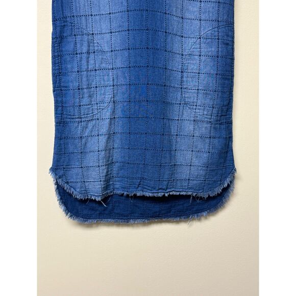 CLOTH & STONE Denim V-Neck Grid Stitched Mini Dress, Sz XS - Picture 5 of 9